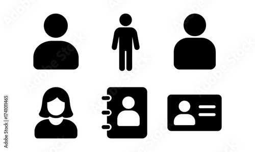Essential user interface icons for profiles, contacts, and identification design