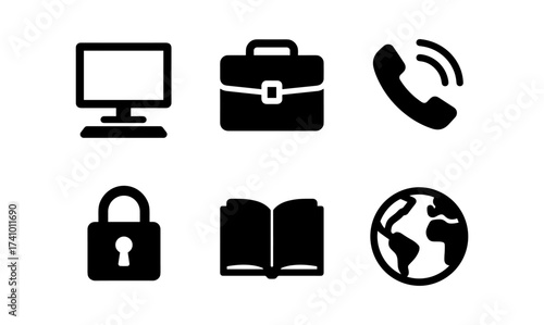Essential technology icons for digital communication and security design projects