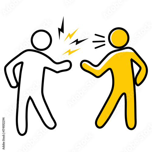 Aggression and confrontation icon vector, two human heads facing each other, argument and anger concept illustration, dispute, assault, and conflict communication symbol design art