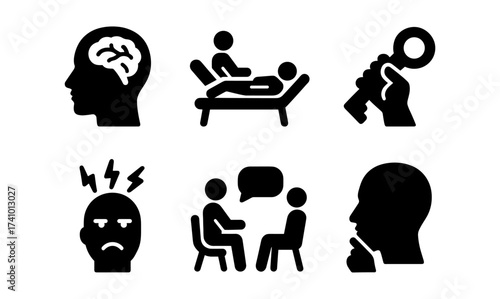 Therapy and stress management icons set for well-being and mindfulness design
