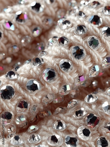 Elegant Beaded Crochet Textured Fabric: Artisanal Craftsmanship and Chic Fashion Accessory with Subtle Sparkle and Intricate Design
