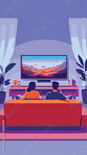 couple watching tv in living room with a sofa