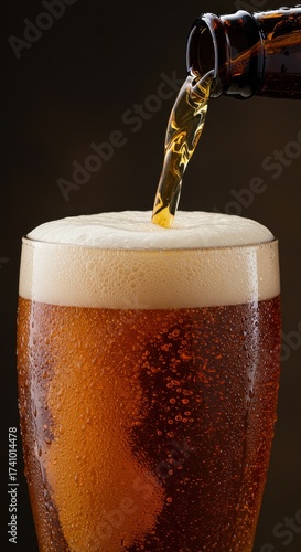 Wallpaper Mural Pouring beer into a glass, creating a frothy head against a dark background Torontodigital.ca