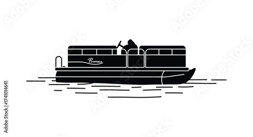 Silhouette of a modern houseboat with windows and railings floating on water a simple graphic representation