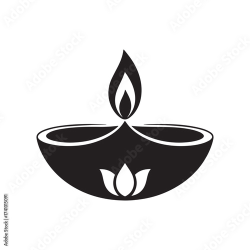 Diya Lamp Silhouette Vector Traditional Oil Lamp Illustration