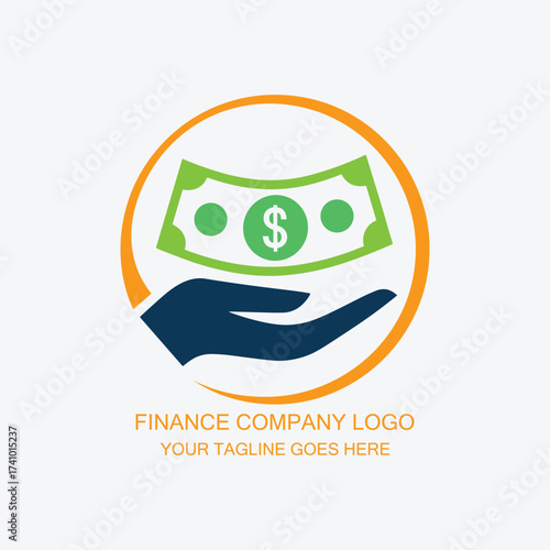 Financial Company Logo with Hand Holding Dollar Bill – Banking, Investment, and Money Service Symbol