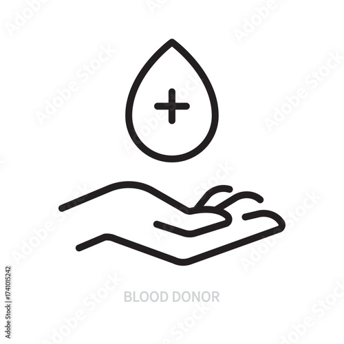 Blood donor line icon, symbol. Volunteering, charity concept. Isolated on a white background. Editable stroke. Flat design. Vector illustration.