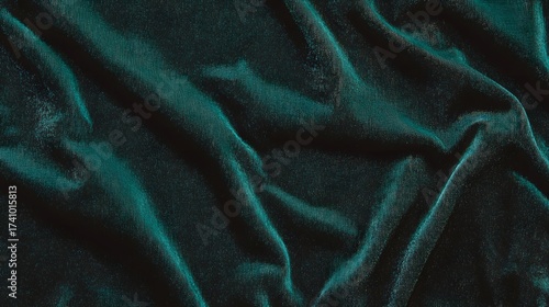 Dark teal green velvet fabric cloth with texture detail background