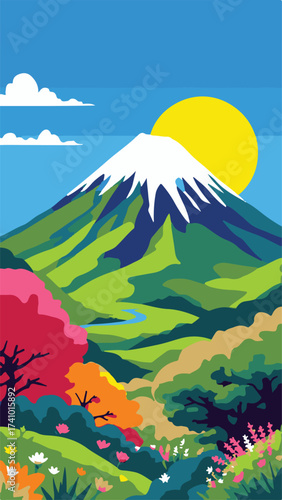 mt fuji and cherry blossoms landscape vector