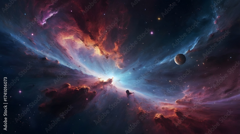 Fototapeta premium Colorful space galaxy cloud nebula. Stary night cosmos. Space Wallpaper