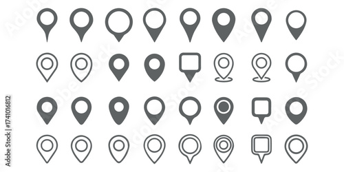 Location map pin icons set. Modern map marker collection. Pinpoint. Location pin icon. Map pin place marker. Map marker pointer icon. GPS location symbol. Flat style vector