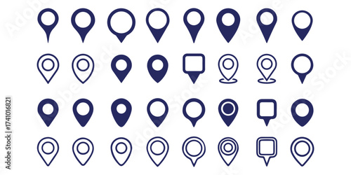 Location map pin icons set. Modern map marker collection. Pinpoint. Location pin icon. Map pin place marker. Map marker pointer icon. GPS location symbol. Flat style vector
