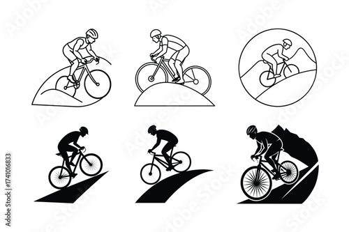 Mountain Biking Vector Icons | Cyclist Silhouette Illustrations | Bicycle Sport Graphic Design