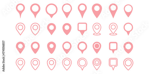 Location map pin icons set. Modern map marker collection. Pinpoint. Location pin icon. Map pin place marker. Map marker pointer icon. GPS location symbol. Flat style vector