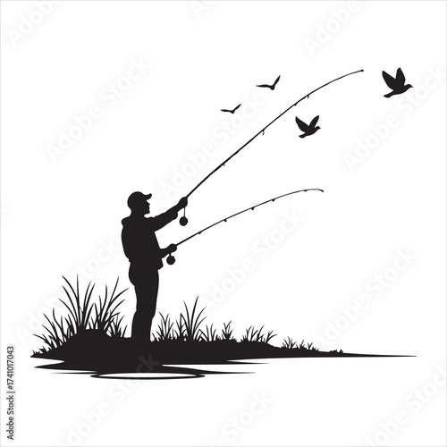silhouette of a fisherman, fishing, fisherman, water, fish, sea, silhouette, rod, beach, sunset, lake, sport, ocean, leisure, angler, fisher, hobby, river, boy, sky, nature, summer, pole, shore, vacat