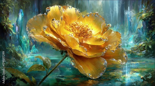 Golden Rose In Magical Forest