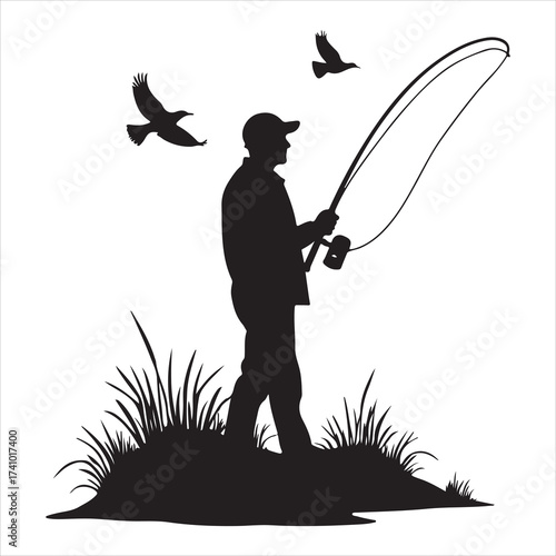 silhouette of a fisherman, fishing, fisherman, water, fish, sea, silhouette, rod, beach, sunset, lake, sport, ocean, leisure, angler, fisher, hobby, river, boy, sky, nature, summer, pole, shore, vacat