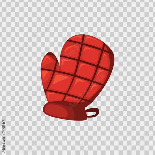 Red quilted oven mitt with loop, perfect for food bloggers, cooking enthusiasts, kitchen product promotions, and household decor graphics.