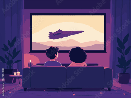 young couple watching tv