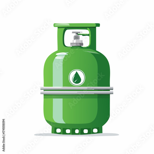 Green gas container illustration, a common portable energy solution for heating, cooking, and various industrial applications, depicted with a sleek, modern design