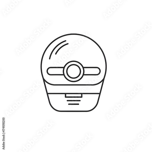 Minimalist black and white line art of futuristic helmet with visor and segmented design