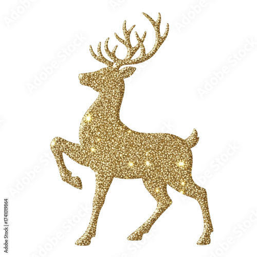 Vector silhouette illustration of a cute Christmas reindeer with antlers isolated on a white background for holiday decoration