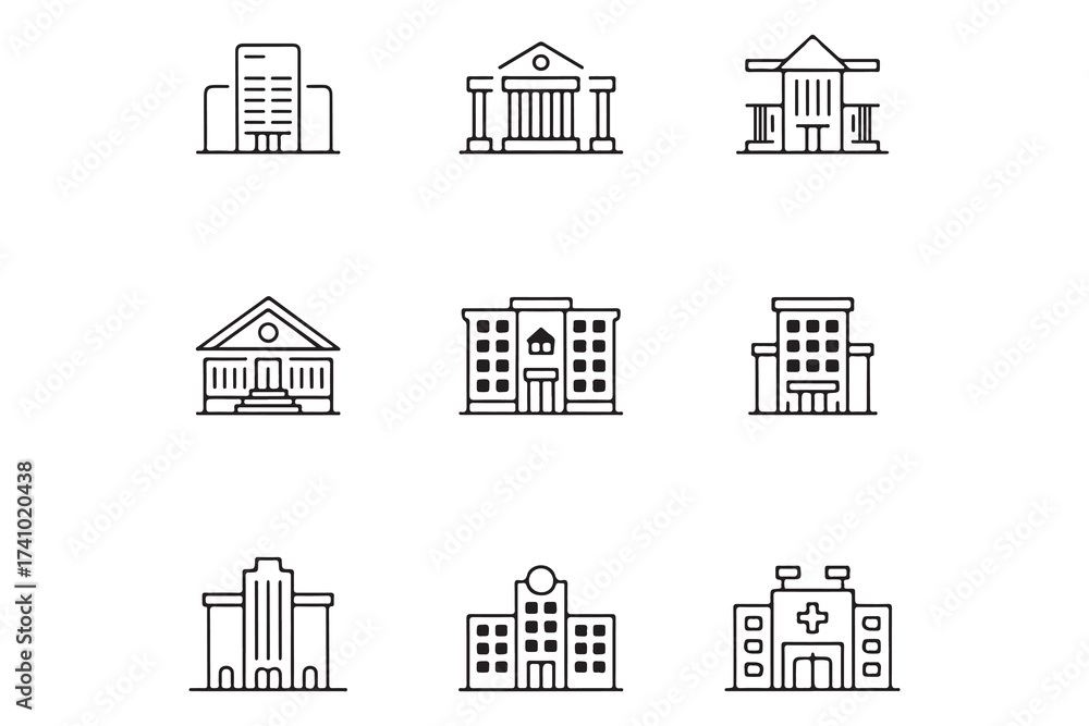 Fototapeta premium Collection of Buildings Outline Icons