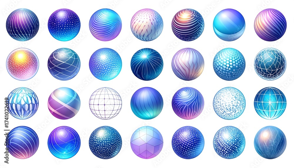 Fototapeta premium Abstract illustration of a variety of vibrant and colorful stylized spheres