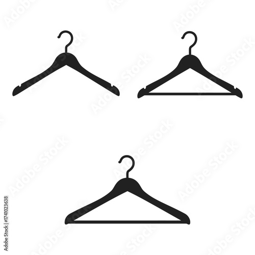 Simple black clothing hangers presented in a minimalist vector illustration style
