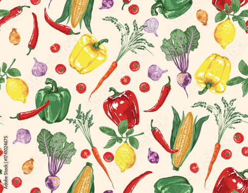 Trendy hand drawn vegetables sketch. Vintage seamless pattern vector with fresh pick vegetables from farm