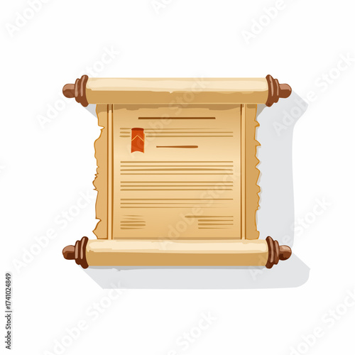 Scroll Illustration Ancient Document with Seal and Wooden Rods for Historical Designs