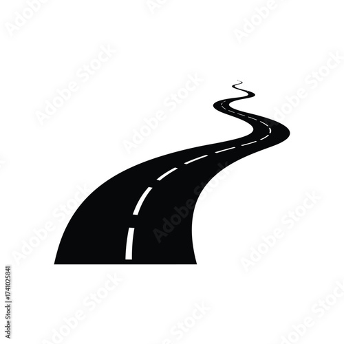 A winding road stretches into the distance a simple black and white design