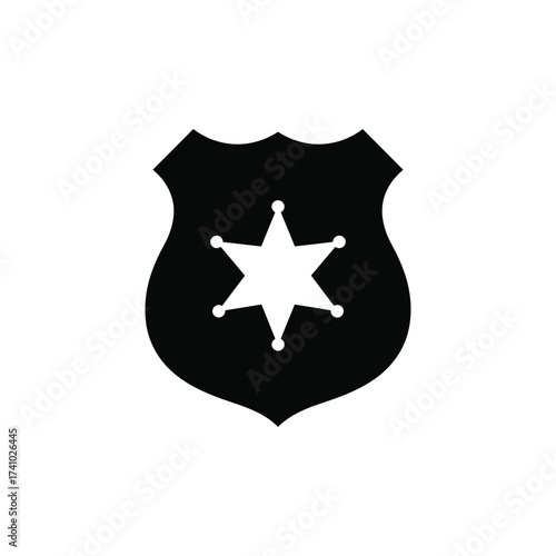 A simple black and white image depicting a sheriff s badge icon