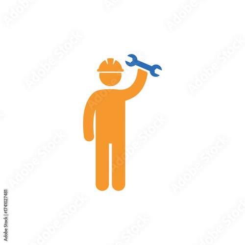 Construction worker holding wrench simple icon representing building and repair work