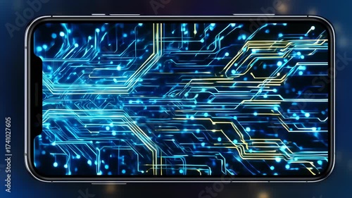 Smartphone Display Showing Circuit Board Pattern