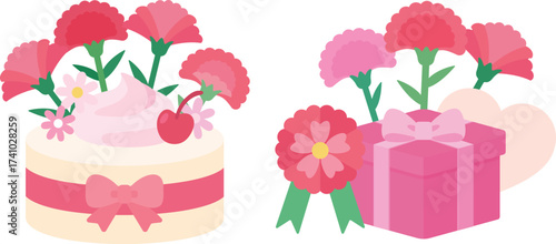 Mother's Day carnation and appreciation gift elements simple illustration set