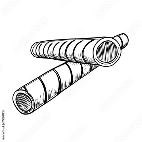 Rolled wafer sticks vector line art hand drawn illustration 