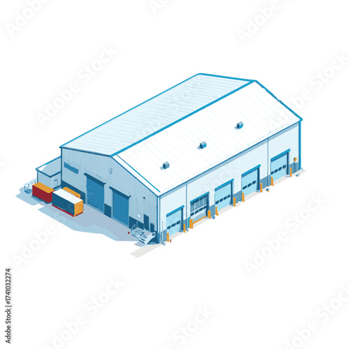 Isometric Industrial warehouse shed building design