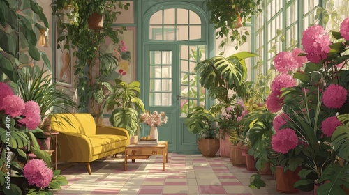 Botanical sanctuary a serene indoor garden with plants and soft furnishings