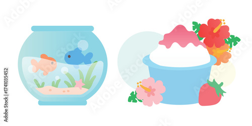 Colorful summer cool drinks and refreshing desserts illustrations