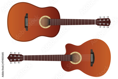 Acoustic guitar, Vector 3d Realistic Classic Acoustic Sunbird Wooden Guitar Icon. Acoustic guitar for music concept design, vector guitars, isolated on white background. 