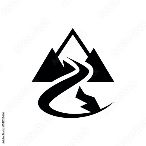 Abstract mountain and river logo adventure outdoor travel Vector illustration
