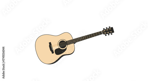Acoustic Guitar Illustration with Black Pickguard and Headstock Tuners.