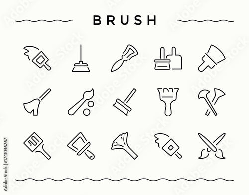 Brush icon set. Paintbrush icon set. Minimalist editable vector stroke. Included drawing, artist, painting, painter. Editable stroke collections.