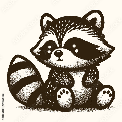 Cute Raccoon Character Cartoon Style Vintage Vector Illustration