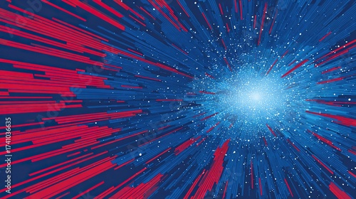 Red and Blue Tech Radial Lines Abstract Background - Future Data Surge Material