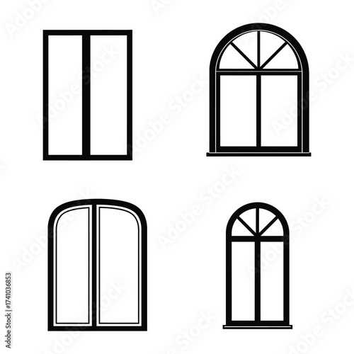 A collection of four black and white architectural window frame designs