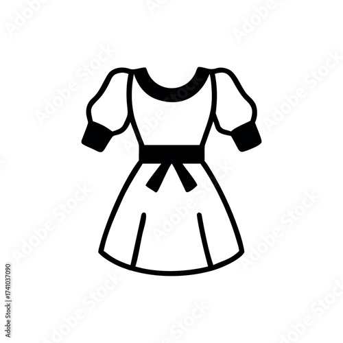 Charming ladies dress with puff sleeve elegant vintage Vector illustration