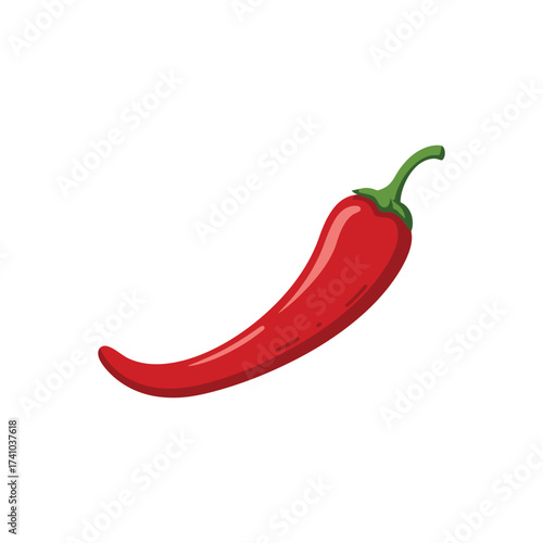 A vibrant illustration of a single bright red chili pepper on white