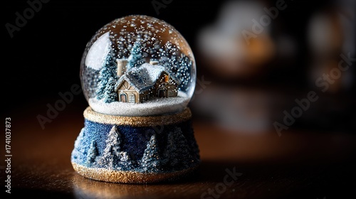 Christmas Snow Globe (Cabin and Cedar Trees) - Holiday Decoration Material